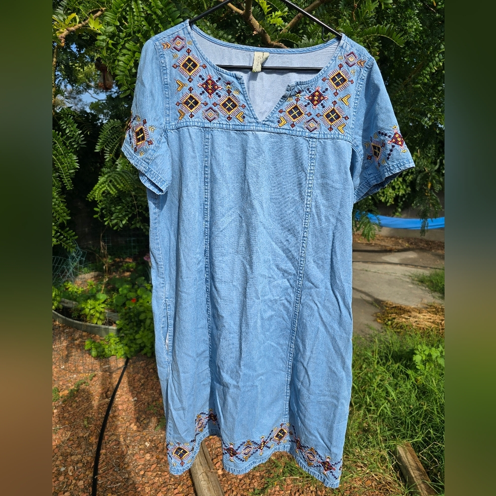 Sahalie Blue Embroidered Denim Dress